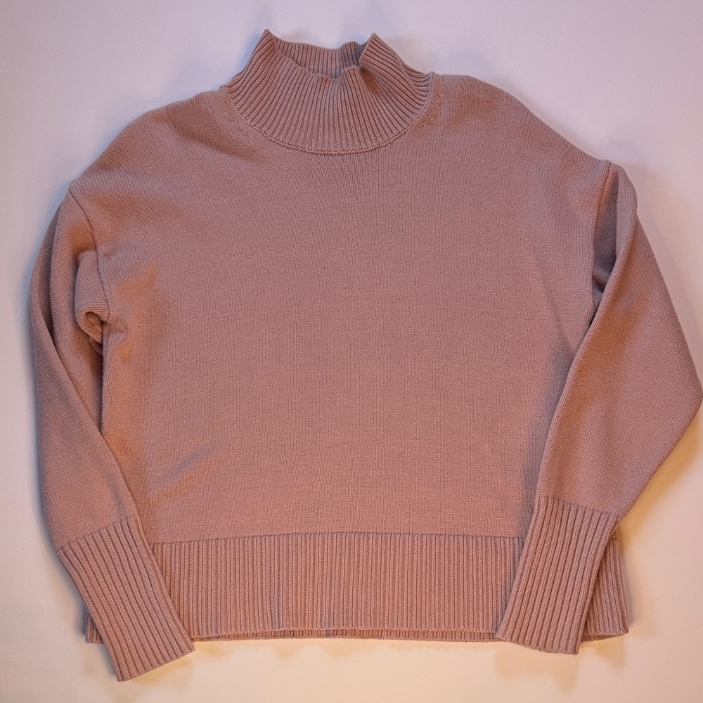 GAP Blush Pink Mock Neck Sweater Small 100% Cotton Cropped Boxy Minimalist